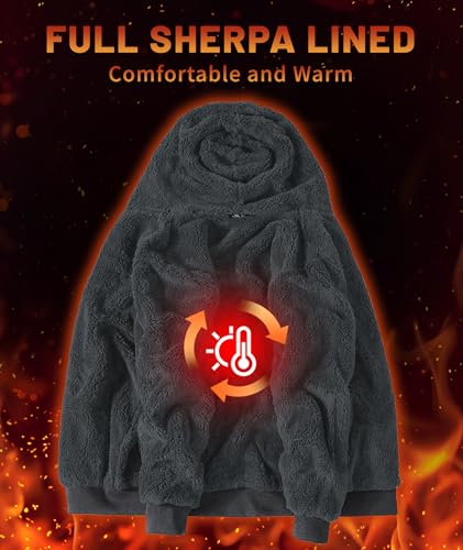 Image of Little Beauty Fleece Hoodies for Men Winter Thick Jackets Sherpa Lined Zip Up Sweatshirt With Kanga Pocket