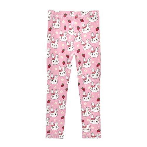 Cute Rabbit with Strawberry and Star Girls Leggings Kids Yoga Pants Athletic Tights Pants 4-10 Years2