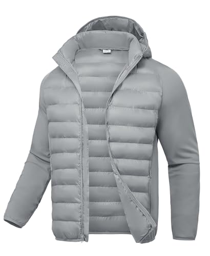 TBMPOY Men's Hybrid Puffer Jacket Lightweight Running Winter Warm Jacket Coat Insulated Golf Light Gray M