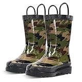 Western Chief Boys Waterproof Printed Rain Boot with Easy Pull on Handles - Camo, 4 M US Big Kid