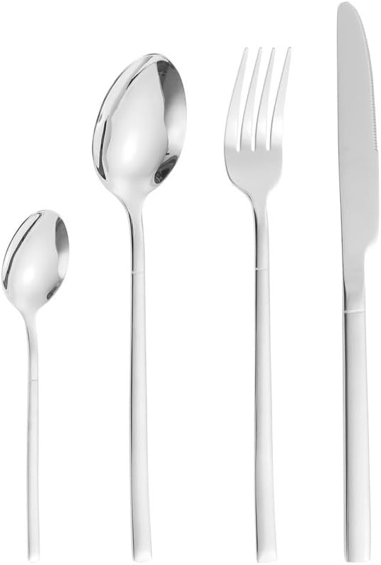 Silverware Flatware Set, 4/16/24/32 Pieces Stainless Steel Knife, Fork And Spoon Set Hotel Home Steak Knife, Fork And Spoon Tableware (Color : Silver, Size : 6Set-24Pcs)