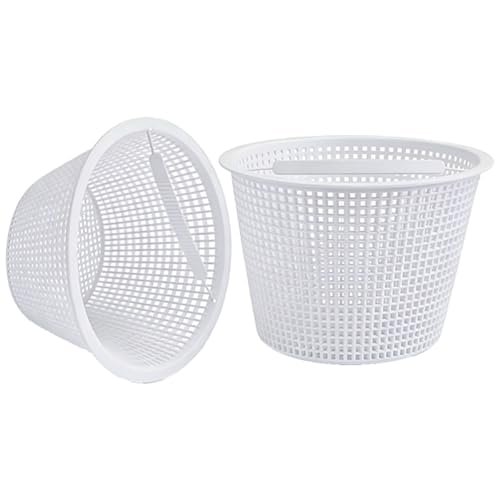 WENPENG Pool Skimmer Basket 8 Inch Pool Filter Basket with Handle (Set of 2), Plastic Replacement Skimmer basket for Inground Pool Remove Leaves Debris, Fits Most Hayward Pentair Pool Skimmers (White)