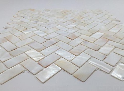 Vogue Tile Genuine Mother of Pearl Oyster Herringbone Shell Mosaic Tile for Kitchen Backsplashes, Bathroom Walls, Spas, Pools (Pack of 5 Sheets)