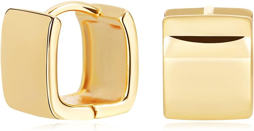14K Gold Plated Hoop Earring Small Square Huggies Hoops For Women, Minimalist Cute Earrings for Women Girls Gift, gold silver rose gold black and CZ