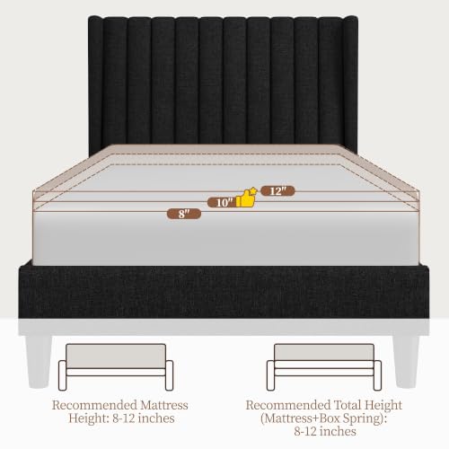 Image of Yaheetech Twin Bed Frame with Headboard,Black Channel-Tufted Platform