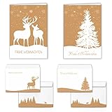 KOHMUI Weihnachtskarten mit Umschlag Set, 16 Klappkarten & 16 Umschlägen, 16.5 x 11.5 cm Kraftpapier Weihnachten karten, Grußkarte für Familie Freunde Kunden Geschäftlich