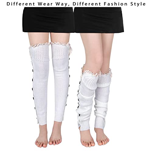 Leg Warmers For Girls Women 80S Kawaii White Leg Warmers Wool Thigh High Socks Crochet Knit Long Boot Socks Over Knee High Footless Socks Slouch Cable Knit Halloween Goth Dance Leg Warmer Ballet #TOP3