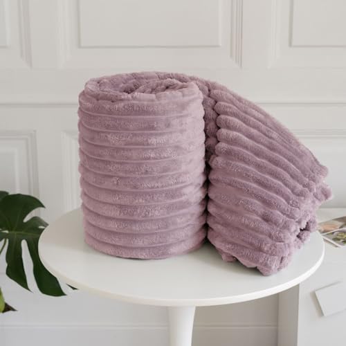 Artistic Fashionista Limited New Chunky Ribbed Cord Thermal Faux Fur Velvet Mink Throw Blanket Soft Warm Thick Bed Sofa Throw Double King (Blush Pink, Double - 150x200cm)