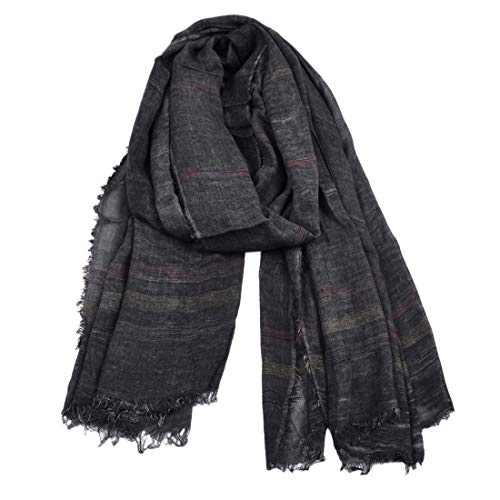 YONKOUNY Écharpe Douce Chaude Homme Coton Lin Confortable Foulards Chèche à Rayures Écharpe Longue Chale Stole pour Automne et Hiver (Noir)