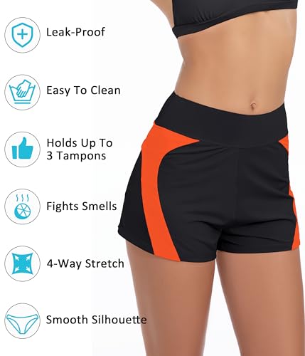 Image of Beautikini Period Swimwear Menstrual Leakproof Swim Shorts Quick Dry 3 inch High Waist Bathing Suit Bottoms for Teen Girls Women
