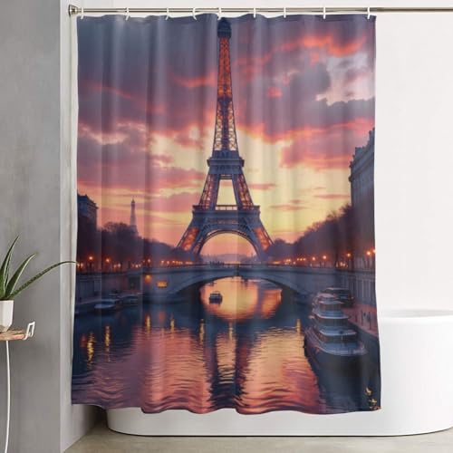 Rideau de douche anti-adhérence en tissu épais imprimé Eiffel n°26 résistant - 8
