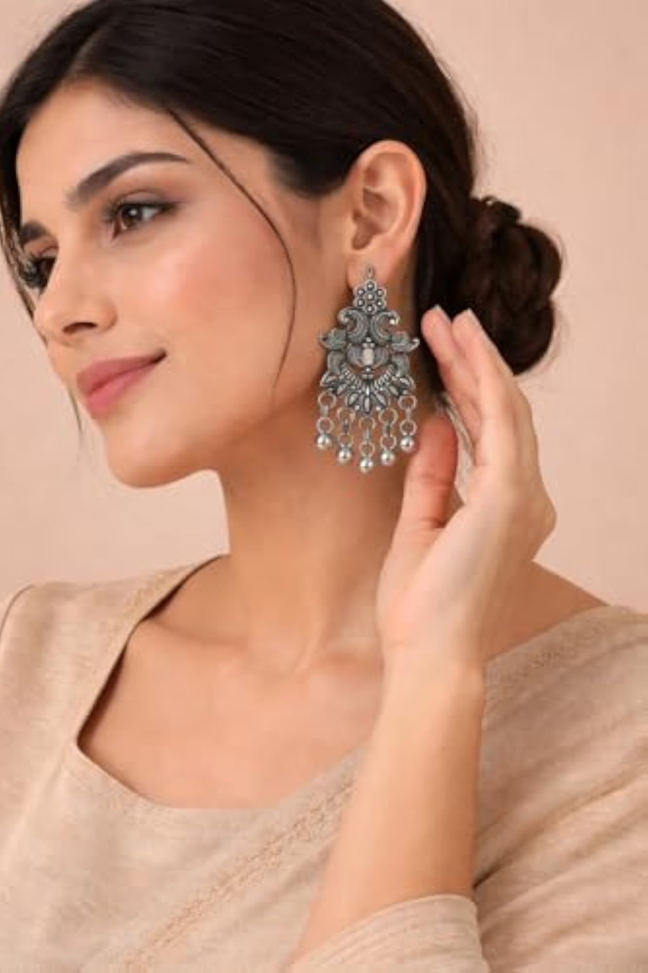 Stylish Oxidized Jhumka & Pearl Beaded Hoop Earrings