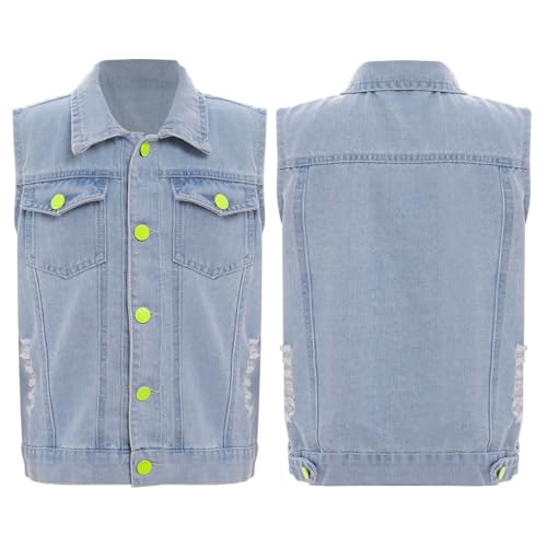 Little Boys Girls Sleeveless Vest Jacket Ripped Denim Gilet Distressed Waistcoat 2-12 Years
