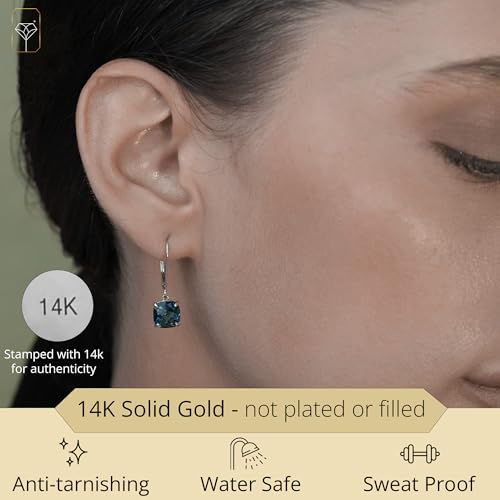 14k White or Yellow Gold Cushion Cut Gemstone Dangle Earrings for Women with 8mm Birthstones by Parade of Jewels2