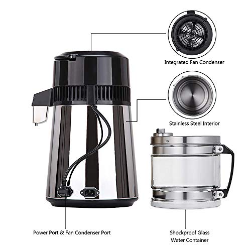 SURPCOS Water Distiller, Stainless Steel Water Purifier, 750W Distilling Pure Water Machine for Countertop Home Table Desktop, 4L Distilled Water Making Machine - Thumbnail 5
