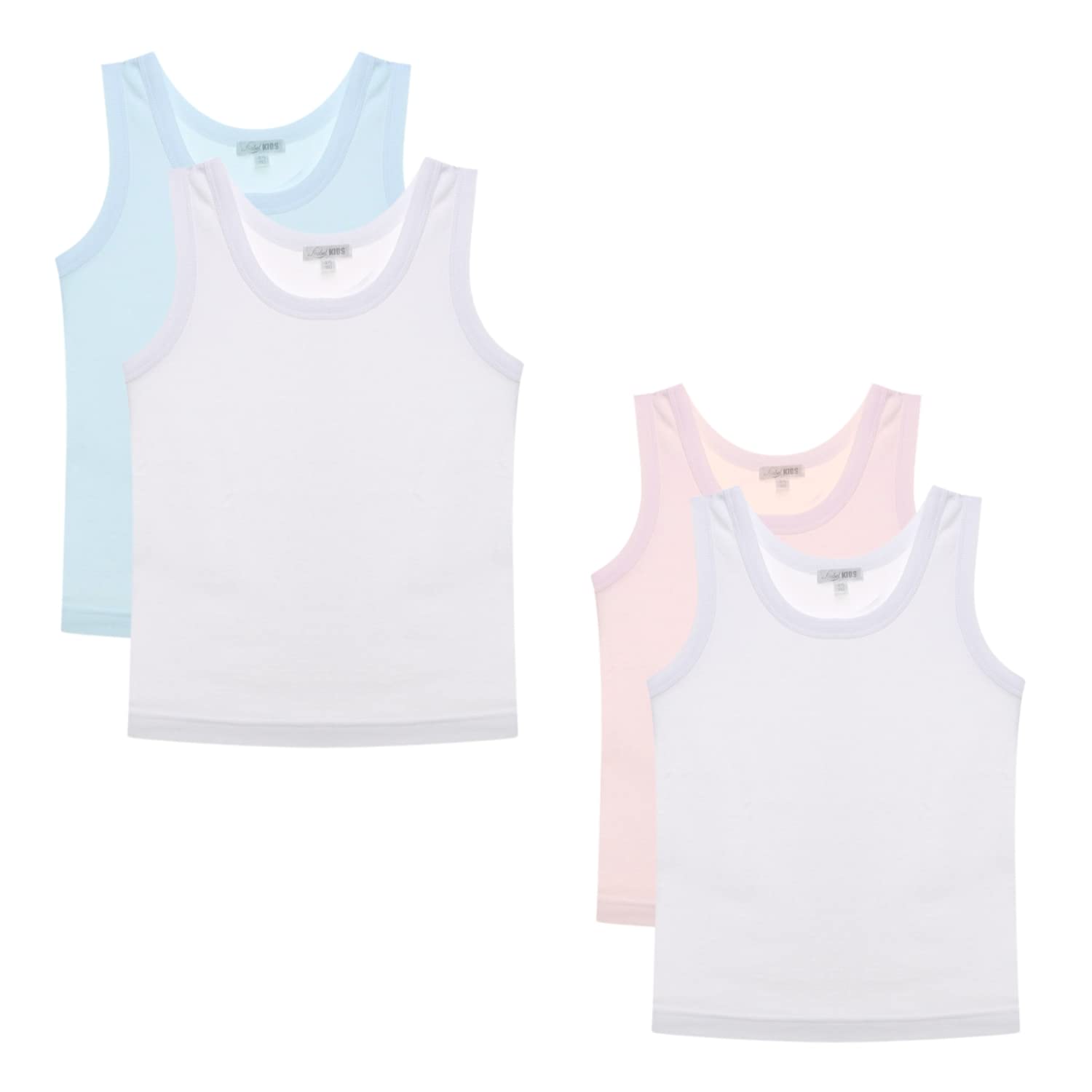 Liabel Lot de 4 débardeurs pour enfant et fille, 100 % coton pur hypoallergénique avec coutures confortables, couleur blanche