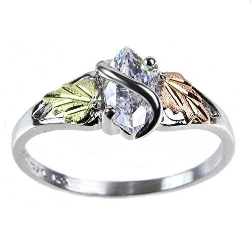 Marquise CZ with Leaf Slim-Profile Ring, Sterling Silver, 12k Green and Rose Black Hills Gold2