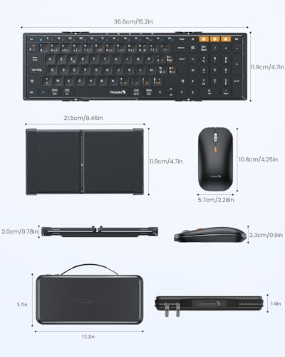 ProtoArc Clavier Souris sans Fil Pliable, XKM01 Clavier Bluetooth AZERTY pour Affaires et Voyages, 2.4G + Dual Bluetooth Pleine-Taille Clavier iPad Portable pour Telephone Tablette