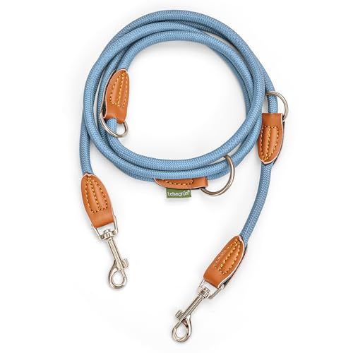 Leisegrün Hundeleine für kleine Hunde | 2 Meter | 3fach verstellbar | Nur 160 g leicht | Führleine 2m | Himmelblau