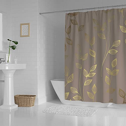 Rideau de douche polyester doré 168x183 cm lavable avec crochets C - 4