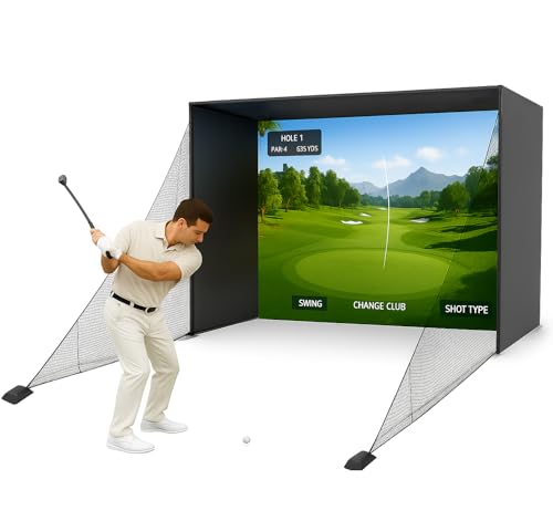 Golf Simulator Enclosure Nets 10 &times; 8 ft &ndash; Indoor Golf Cage with Aluminum Frame, Dual-Layer HD...