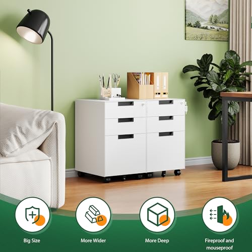Image of Letaya 3 Drawer Mobile File Cabinet with Lock,Under Desk Metal Small Filing Cabinets for Home Office Organizer Letters /Legal /A4(Fully Assembled Except Wheels-White)