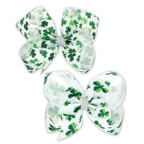 2PCS St. Patrick's Day Hair Bows Clips,Irish Green Shamrock Clover Hair Alligator Clips,St Patrick's Day Party Decorations for Women Holiday Birthday Gifts