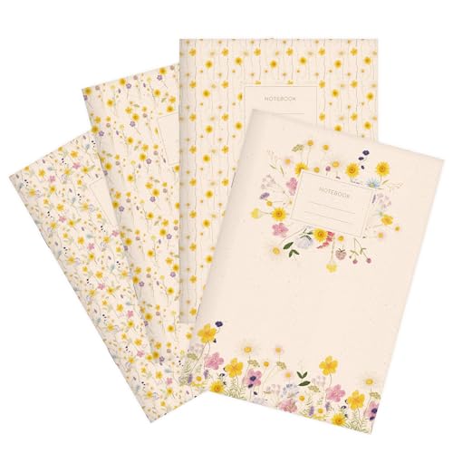 Carnets A4 fleurs sauvages lot de 4 pour grand cahier quadrillé