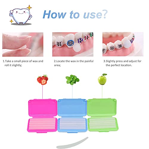 Dental Wax,Orthodontic Wax With Colorful Storage Cases(Mint,Apple,Strawberry).Dental Patient Wax Applicator Scraper Kit(White).For Braces Aligners Wearer,Oral Dental Appliances,Damaged Teeth(3+1Pack) #TOP1