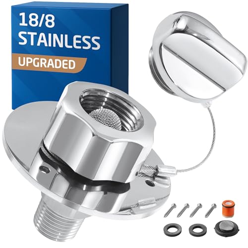 Image of KES All Metal RV Water Inlet Connection with Check Valve, 18 /8 Stainless Steel RV City Water Inlet Replacement, Upgraded Leak-Proof Design for Camper, Trailer, Marine & Boat, Chrome, RWI200-CH