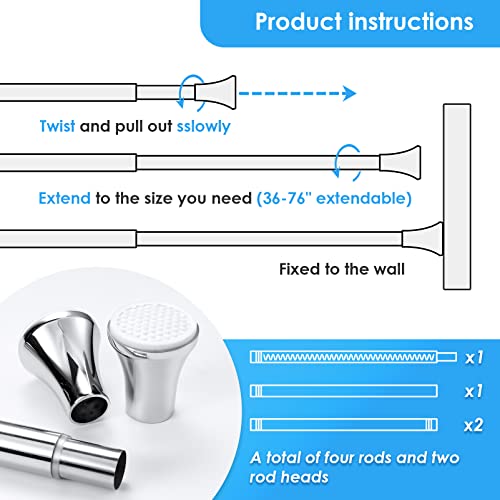 Aifente Shower Curtain Rod 35.8-76.4Inch Stainless Steel Spring Tension Rod No Drilling Shower Curtain Rod Tension Polished 304 Stainless Steel Shower Curtain Rod For Shower, Windows, Doorway. #TOP5