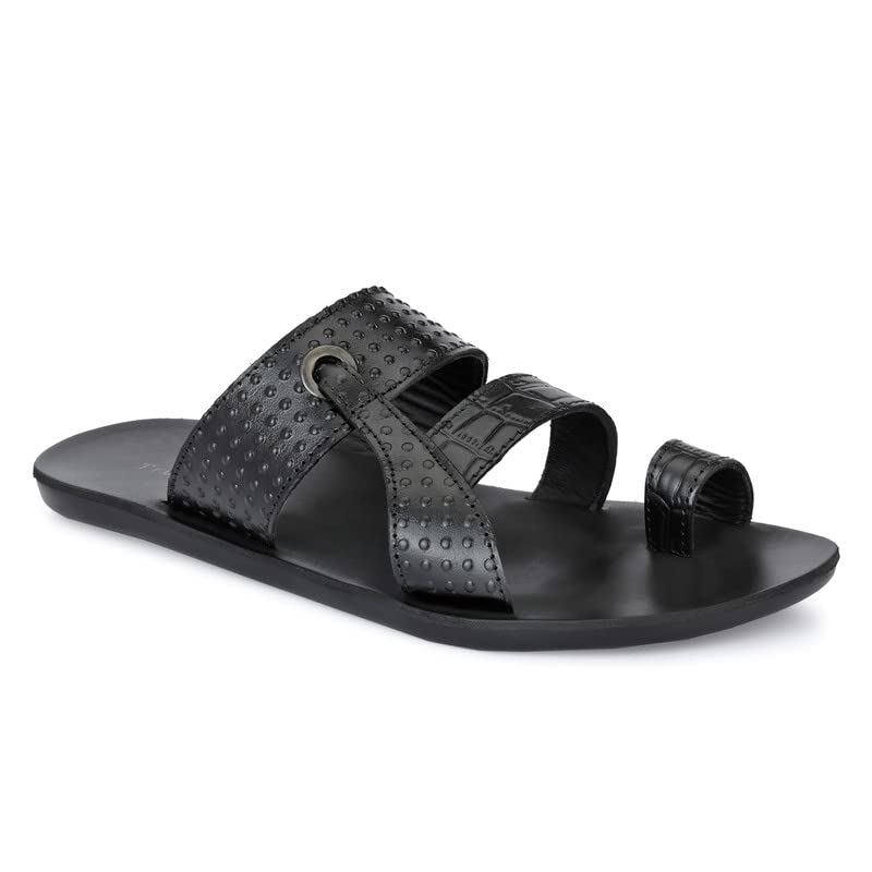 TrueYarn Mens Original Leather Slippers | Stylish & Trendy | Double Toned | Textured Leather | Durable | Semi-Formal | Casual | UK-6 (Black) (B0BDRVX6CV) Amazon Price History, Amazon Price Tracker