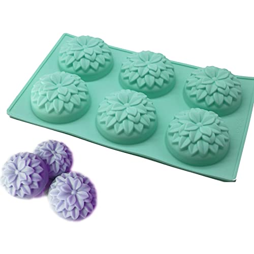 X-Haibei Round Dahlia Flower Molds Silicone Soap Bath Bomb Jello Cake Making Supplies 3Oz Per Cell Dia. 3Inch #TOP3