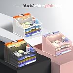 4-Tier Desk Organizer with File Holder, Desktop Letter Tray Holder with 3 Paper Trays and 2 Vertical Section for Folder, Black