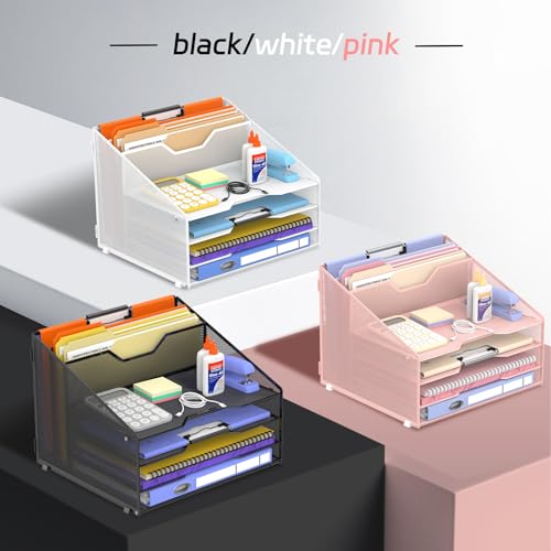 4-Tier Desk Organizer with File Holder, Desktop Letter Tray Holder with 3 Paper Trays and 2 Vertical Section for Folder, Black image 7