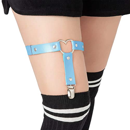 Image of Garters Belt Adjustable Love Heart Leg Garter with Buckle Anti-Slip Clips Elastic Punk 1 Pair