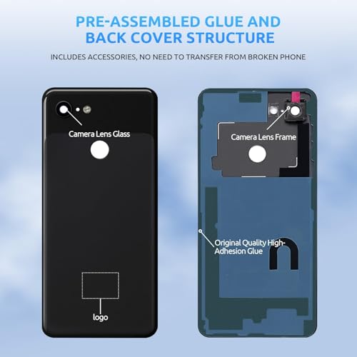 Back Panel Replacement with Camera Lens Installed for Google Pixel 3, White