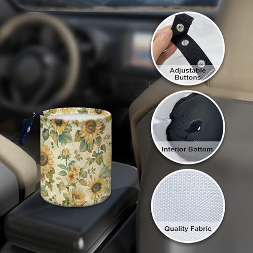 Image of Pensura Car Trash Can Multipurpose Camping Cute Sunflowers Trash Can Quality Portable Small Waste Basket Car Garbage Bag Collapsible Cars Seat Back Use for Women Interior