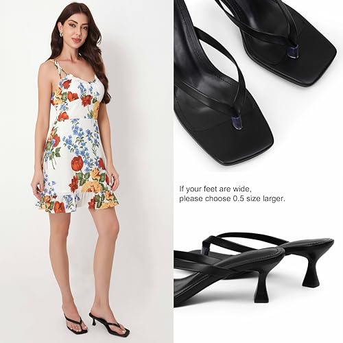 iiimmu Kitten Heels Flip Flops Heeled Thong Sandals for Women Square Open Toe with 2 Inch Low Heel2