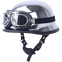 1/2 Retro Moped Moto Helmet, German Style Mirror Chrome Silver Motorcycle Half Helmet Vintage Chopper Scooter Open Face Cap Helmet +Pilot Goggles, DOT Approved S-XXL