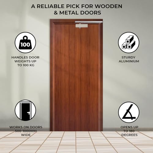 Image of LAPO Hydraulic Door Closer for Wooden Doors | Aluminium Build Door Closer | Double Speed Control | Pelmet Arm Design | Supports Up to 100 Kg Doors| ISO 9001 Certified | Matt Finish