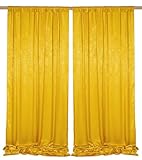SHERWAY 9.6 Feet x 10 Feet Mustard Gold Silky Soft Curtain Wedding Backdrop Drapes, Slightly Shiny Satiny Window Curtains for Party Ceremony Decoration
