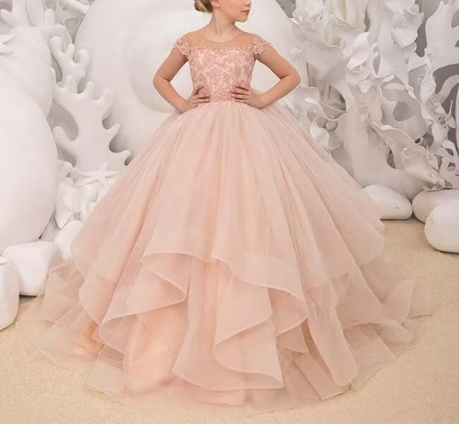 Flower Girl Dress Tulle Backless Pageant Dresses for Girls Lace Applique Kids Birthday Dress Porm Ball Gown3