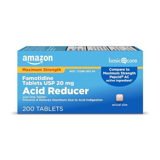 Amazon Basic Care Maximum Strength Famotidine Tablets 20 mg, Acid Reducer for Heartburn Relief, 200 Count ( pack of 1)