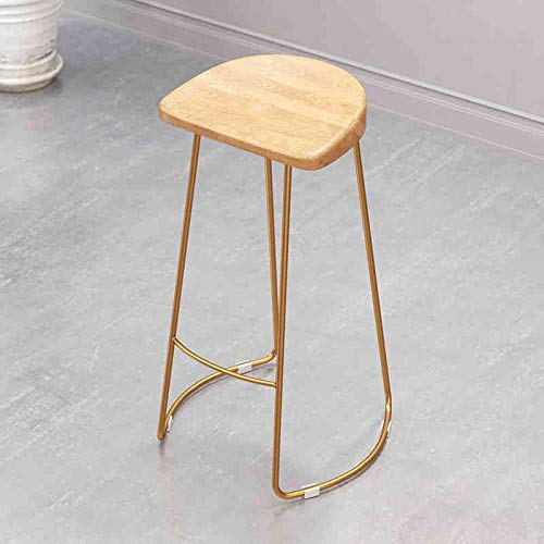 Chaise de bar minimaliste européen MU en fer forgé d'art et assise bois massif noble