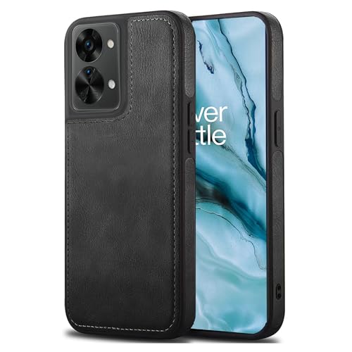 Image of Leather Case for OnePlus Nord 2T Premium Protective Stylish Slim Cover with Shockproof Raised Edges Black