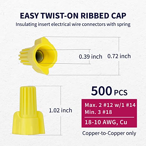 image for ZONE INDUSTRY CORP. 500 PCS Yellow Winged Wire Connectors, AWG 18-10, 