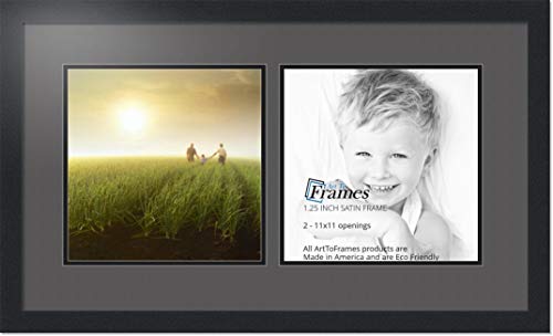 ArtToFrames Collage Photo Frame Double Mat with 2-11x11 Openings with Satin Black Frame and Charcoal mat.