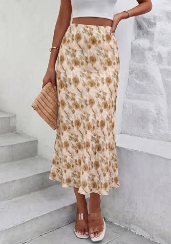 Image of BTFBM Satin Skirts for Women Trendy 2026 Summer Fall | High Waisted A-Line Leopard Print,Floral Print, Business Casual,Cocktail,Wedding Guest,Long Silk Midi Skirt