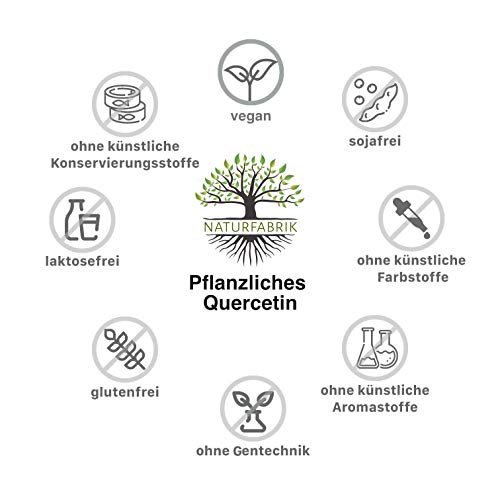 NATURFABRIK Quercetin 500mg | 120 Kapseln | 100% reines Sophora japonica Blüten Extrakt aus japanischem Schnurbaum | hochdosiert | 4 Monatsvorrat | Made in Germany